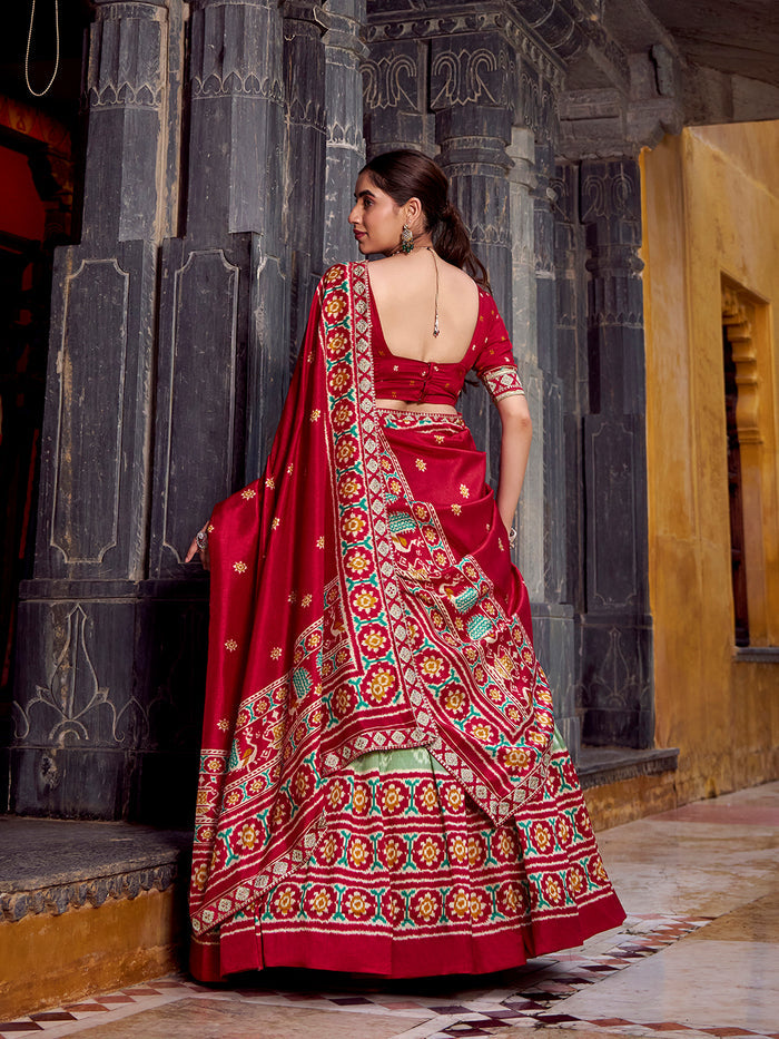 Zayana Green Ikkat Patola Printed Tasar Silk Lehenga Choli