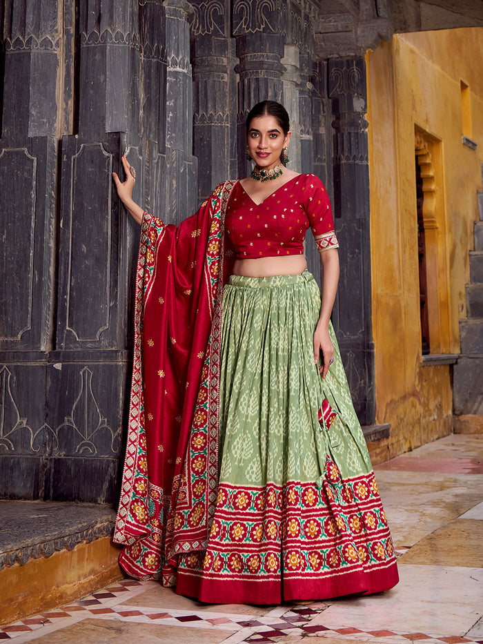 Zayana Green Ikkat Patola Printed Tasar Silk Lehenga Choli