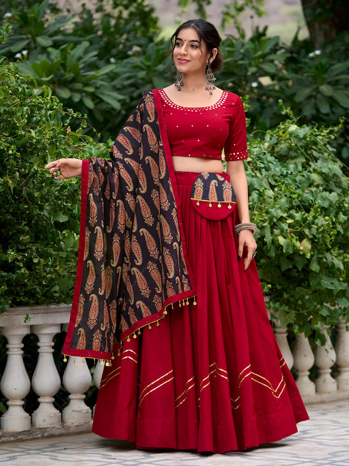 Zayana Special – Maroon Plain Cotton Navratri Chaniya Choli with Gota Patti
